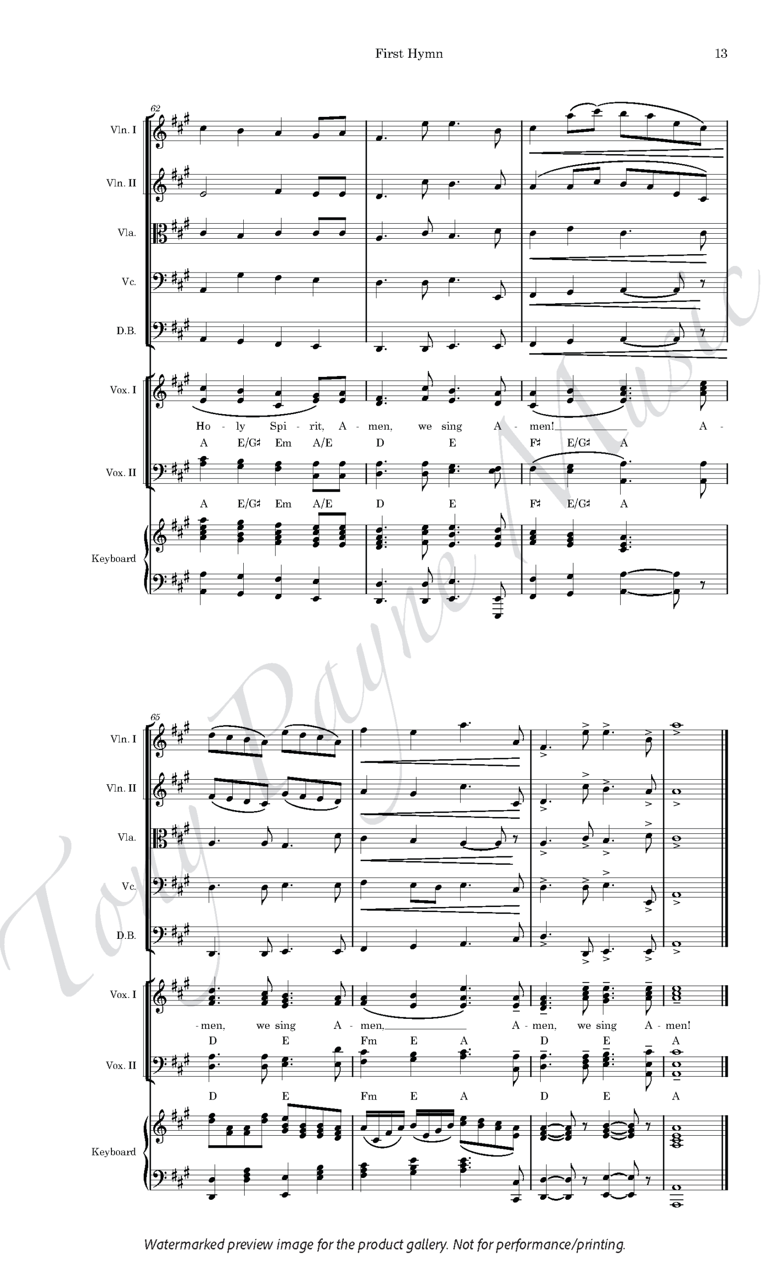 Preview of sheet music for ”The First Hymn" (watermarked).