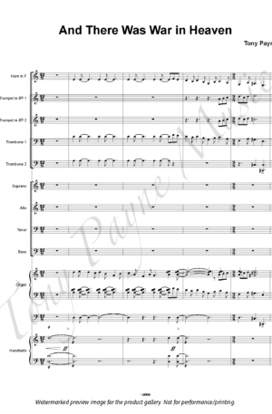Preview of sheet music for "And There Was War in Heaven" (watermarked)