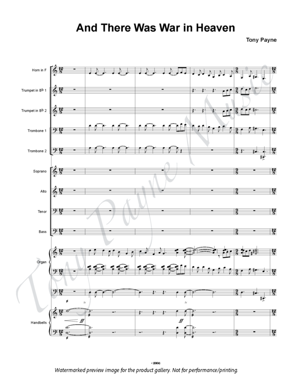 Preview of sheet music for "And There Was War in Heaven" (watermarked)