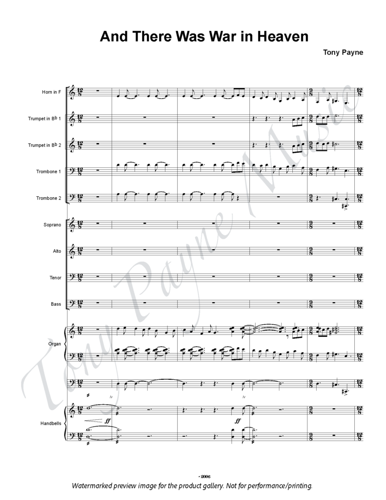 Preview of sheet music for "And There Was War in Heaven" (watermarked)