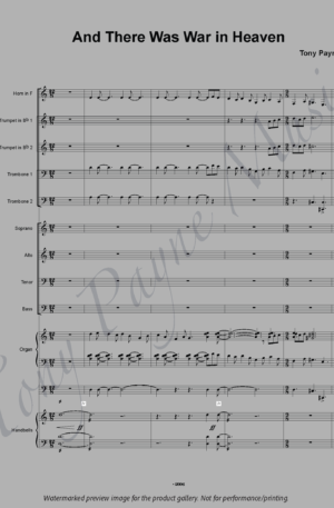 Preview of sheet music for "And There Was War in Heaven" (watermarked)