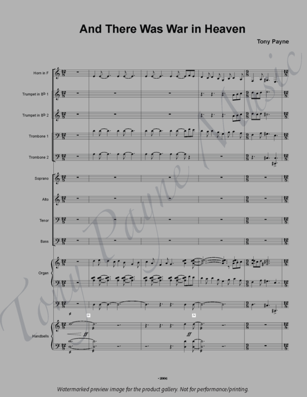 Preview of sheet music for "And There Was War in Heaven" (watermarked)