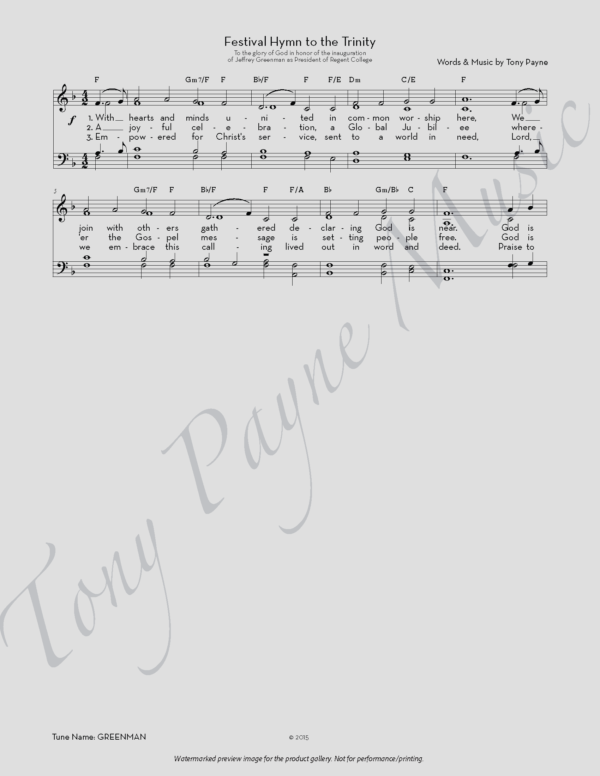 Preview of sheet music for ”Festival Hymn to the Trinity" (watermarked).