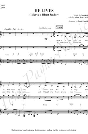 Preview of sheet music for ”He Lives" (watermarked)