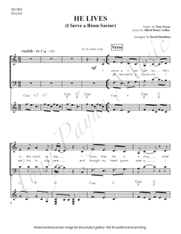 Preview of sheet music for ”He Lives" (watermarked)