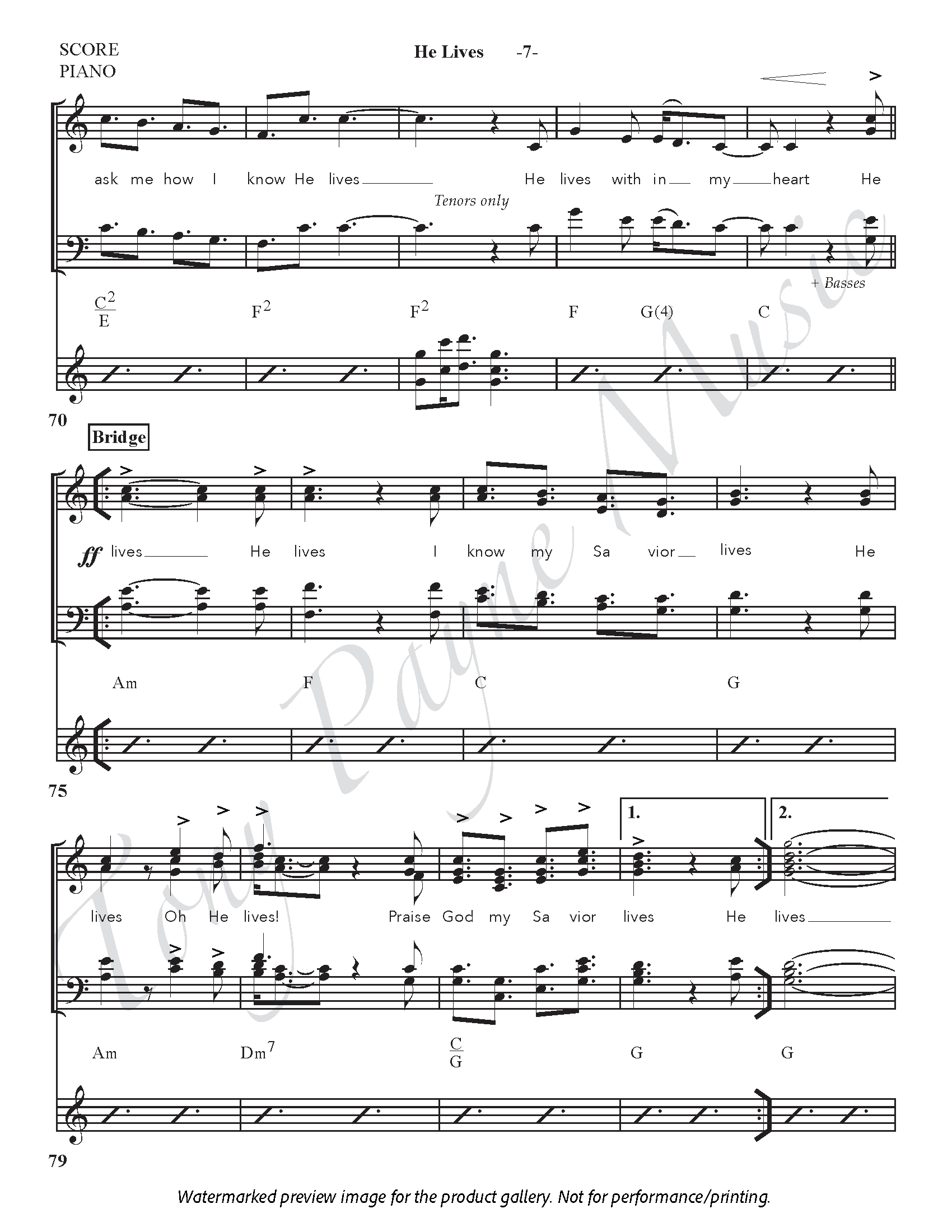 Preview of sheet music for ”He Lives" (watermarked)