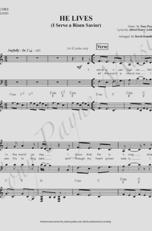 Preview of sheet music for ”He Lives" (watermarked)