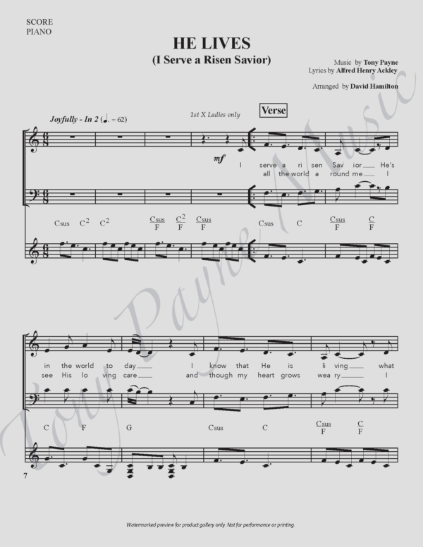 Preview of sheet music for ”He Lives" (watermarked)
