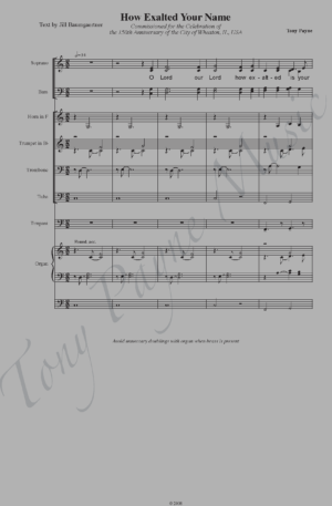 Preview of sheet music for "How Exalted Your Name- Full Score" (watermarked)