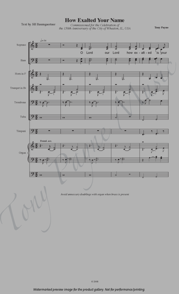 Preview of sheet music for "How Exalted Your Name- Full Score" (watermarked)