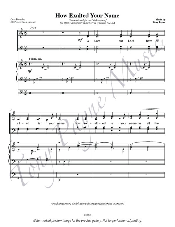Preview of sheet music for "How Exalted Your Name - Choral Score" (watermarked)