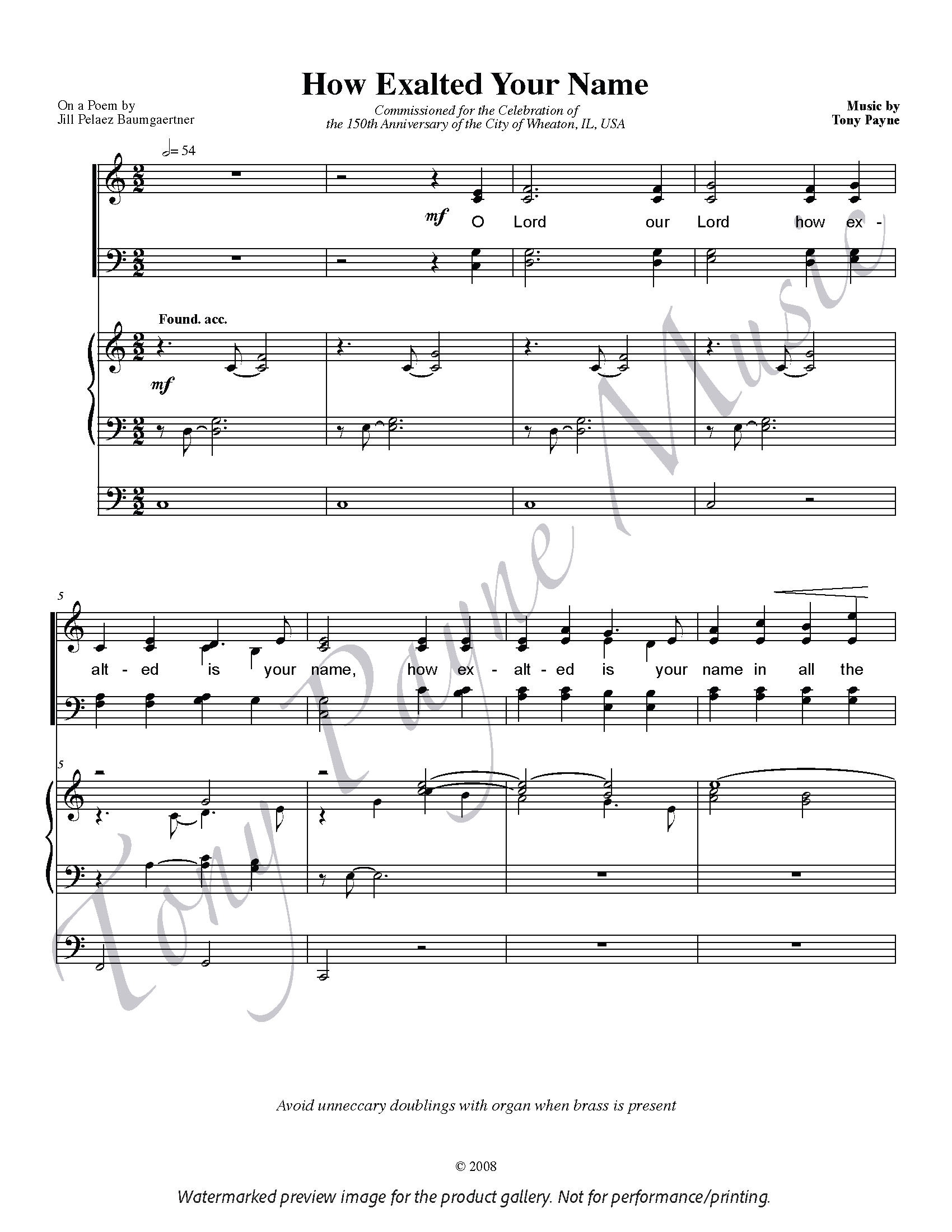 Preview of sheet music for "How Exalted Your Name - Choral Score" (watermarked)