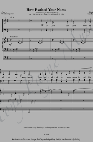Preview of sheet music for "How Exalted Your Name" (watermarked)