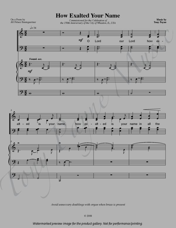 Preview of sheet music for "How Exalted Your Name" (watermarked)