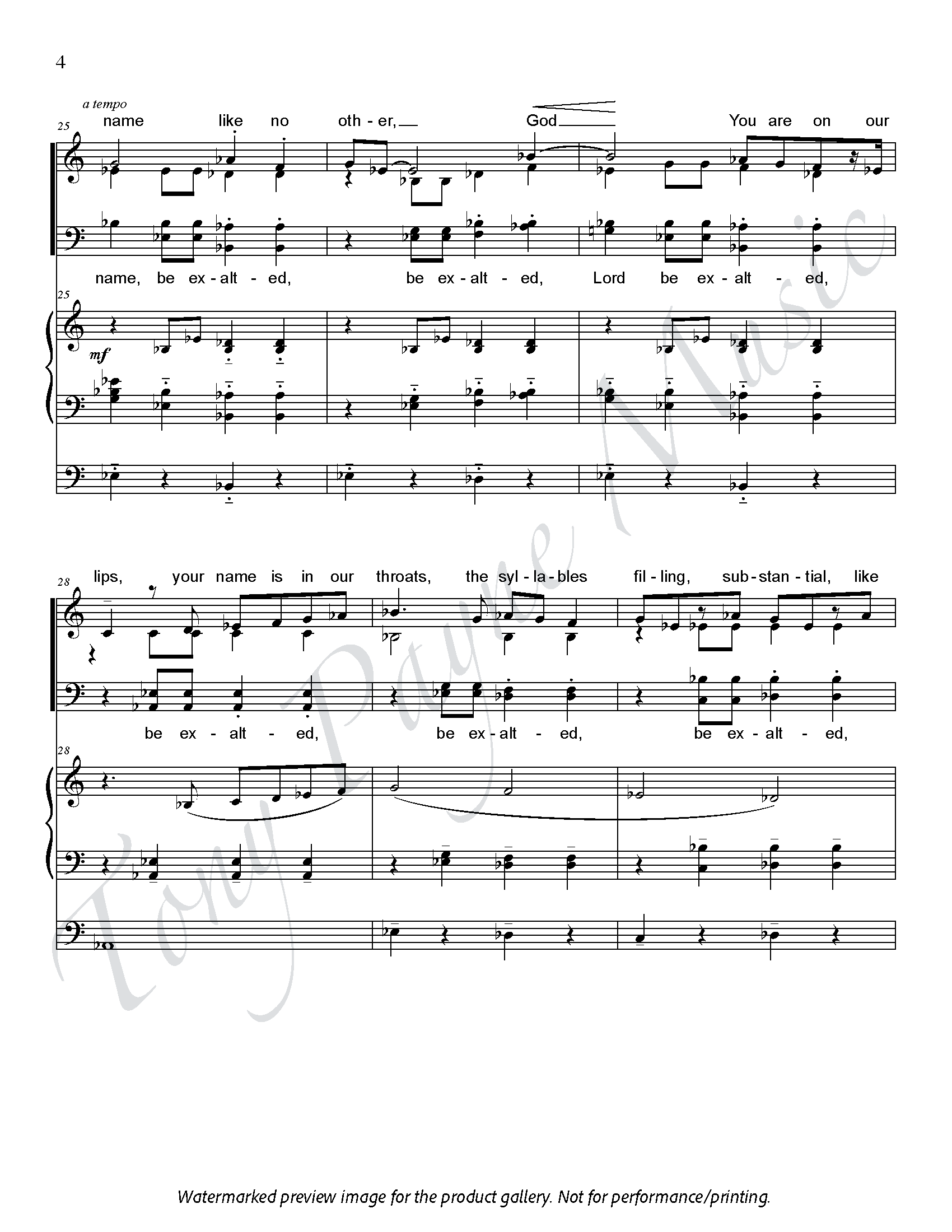 Preview of sheet music for "How Exalted Your Name - Choral Score" (watermarked)