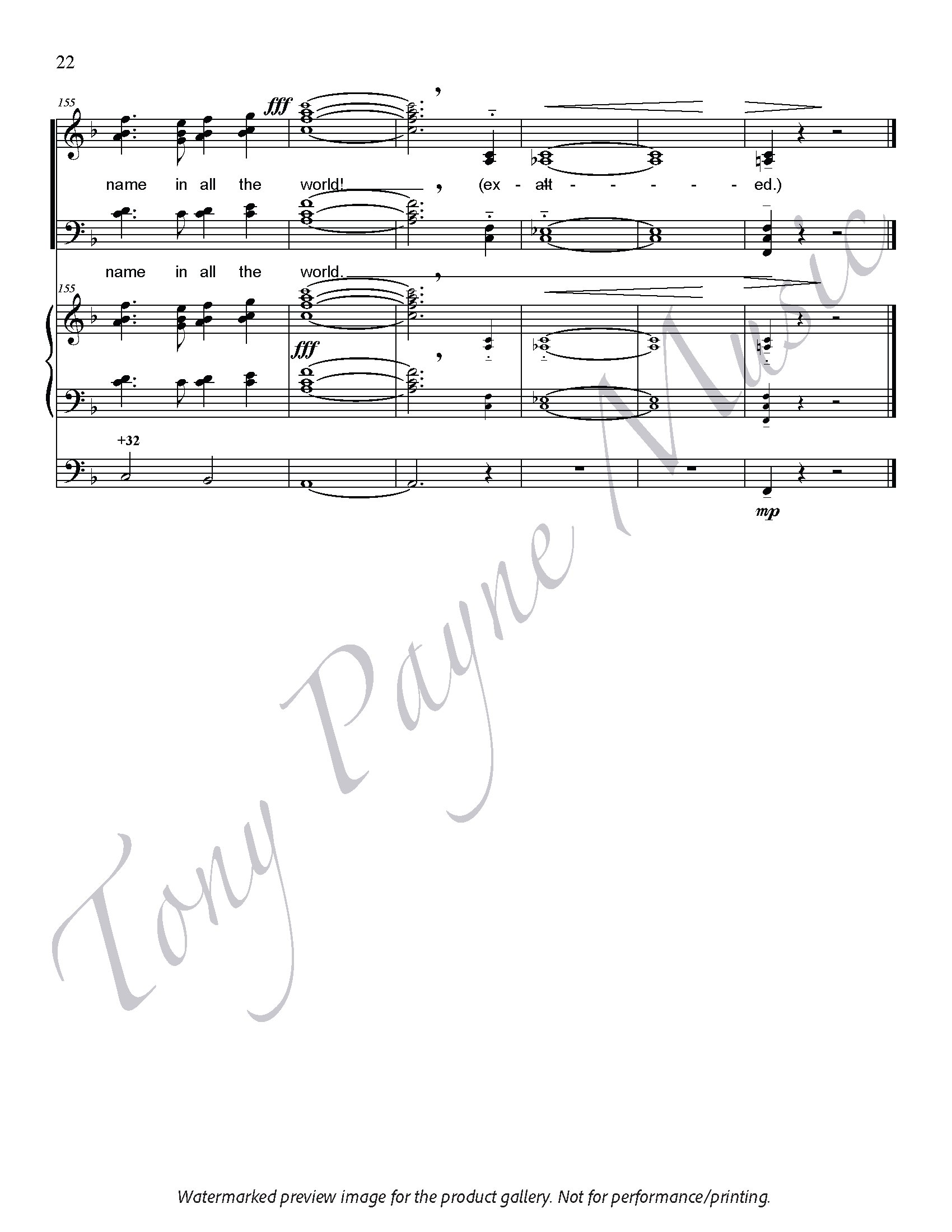 Preview of sheet music for "How Exalted Your Name - Choral Score" (watermarked)