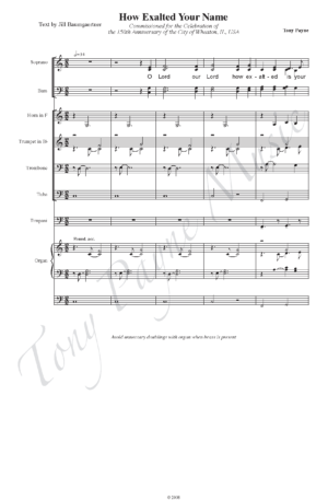 Preview of sheet music for "How Exalted Your Name- Full Score" (watermarked)
