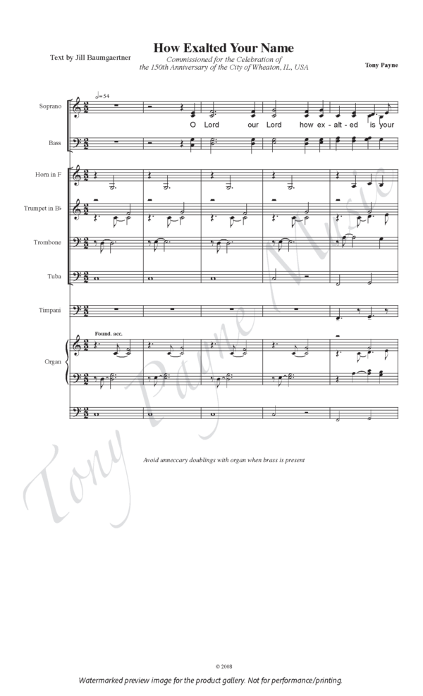 Preview of sheet music for "How Exalted Your Name- Full Score" (watermarked)